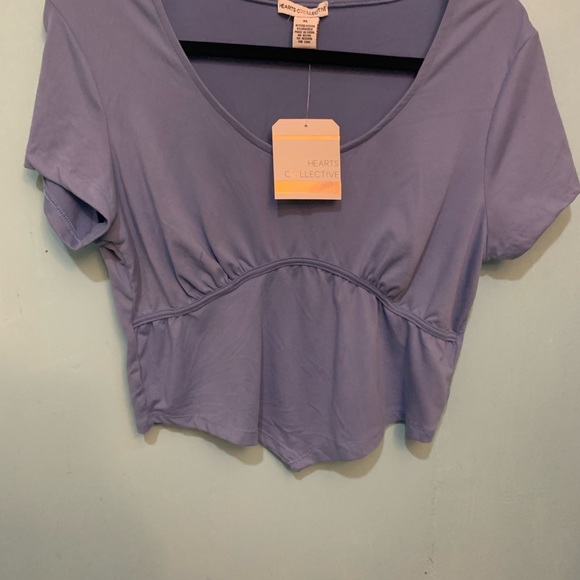 Hearts Collective Coastal Blue Short Sleeve Round Neck Crop Top, Size XL - Picture 3 of 5